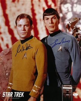 Leonard Nimoy & William Shatner Dual Signed 16x20 Captain Kirk & Mr. Spock Photo (JSA)